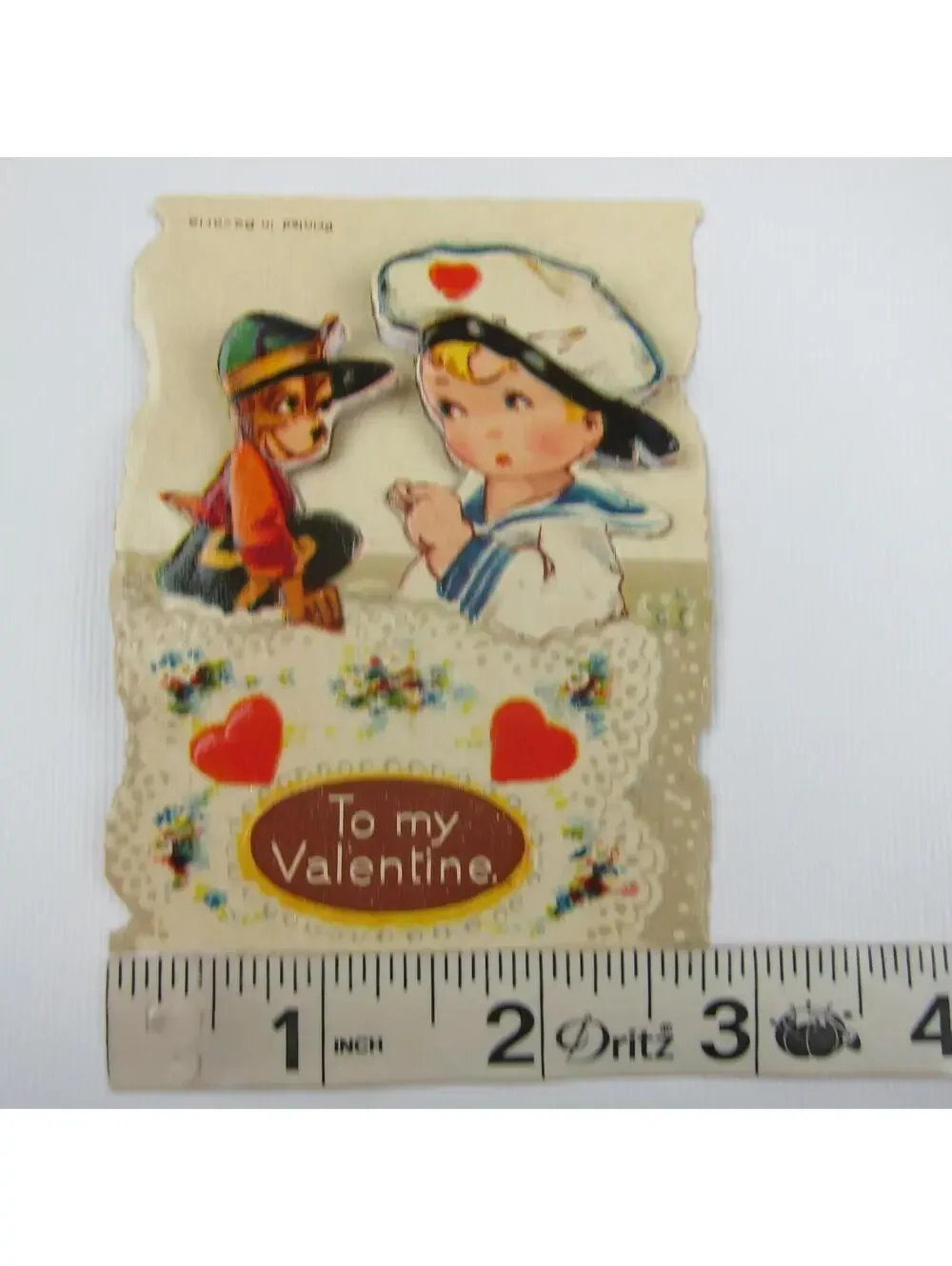 Vintage Valentine Card Cutout Stand Up Boy Sailor Cap & Dog Bavaria UNSIGNED